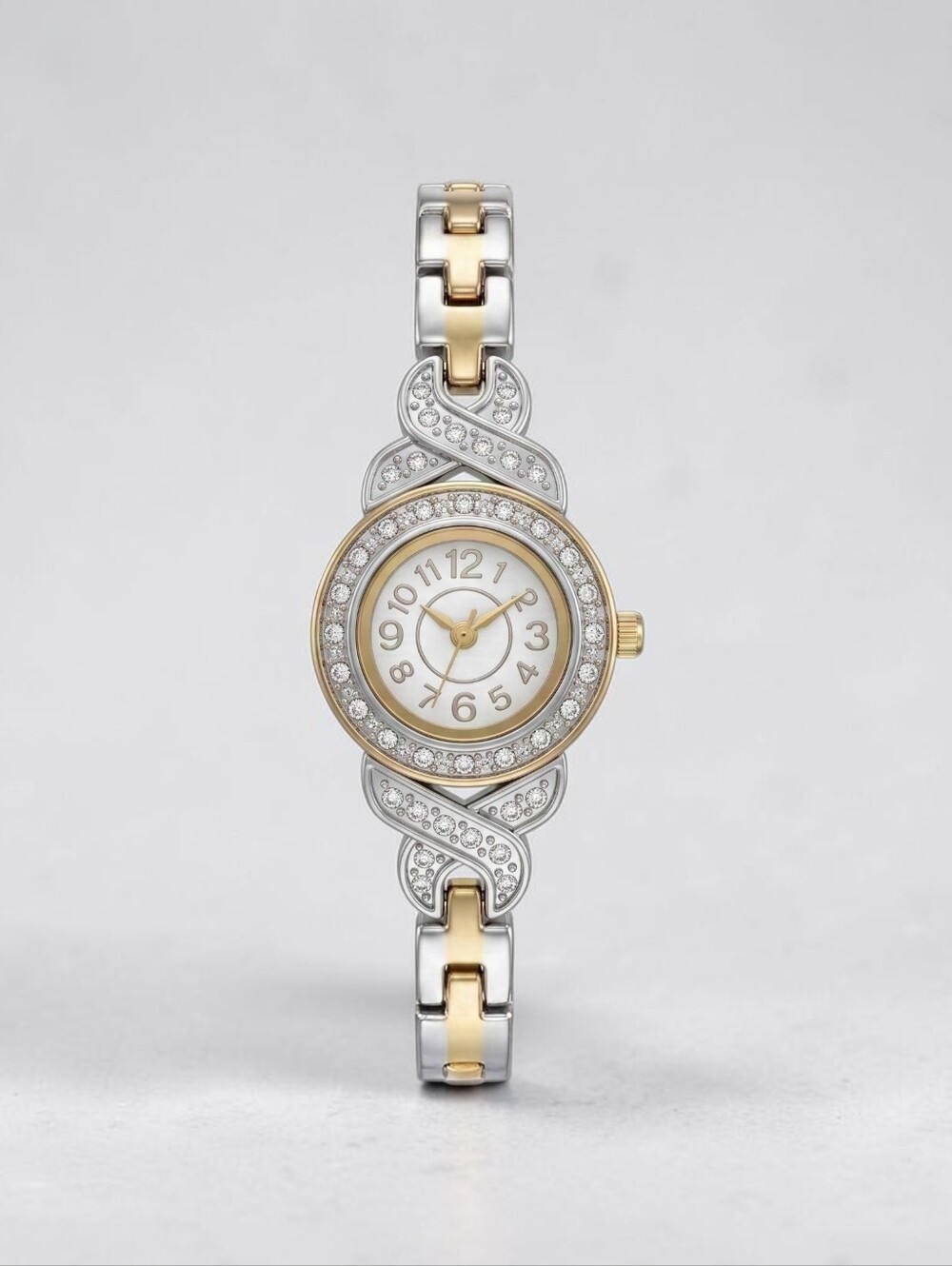 NWT Glam & Glow Two-Tone Gold & Silver Rhinestone Embellished Bracelet Watch